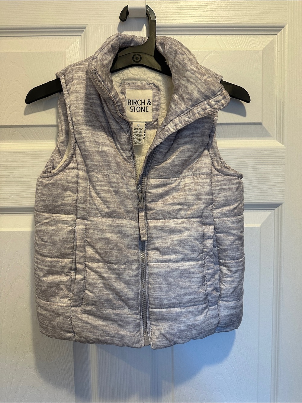 Birch & Stone Girls' Light Gray Quilted Puffer Vest - Heathered